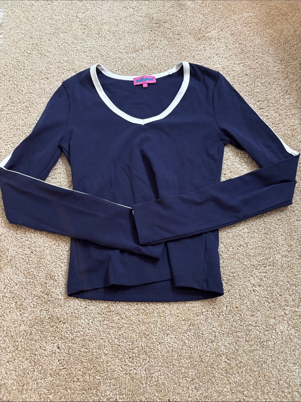 Edikted Navy Top with White Neck Trim